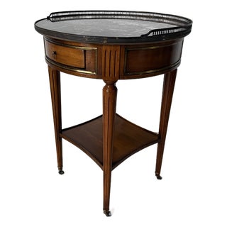 19th Century Louis XVI-Style Bouillotte End Table With Marble Top, Brass Gallery & Casters For Sale