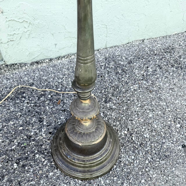 Antique Neoclassical Weighted Metal Torchiere Floor Lamp With Dual Pull Chains For Sale - Image 4 of 9