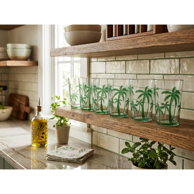 Plastic Italian-Designed Tropical Palm Tree Acrylic Tumblers - Set of 6 For Sale - Image 7 of 12