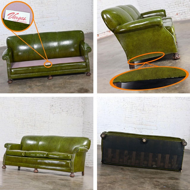 1940-1950Äôs Traditional Green Naugahyde Faux Leather Lawson Club Style Sofa W/Rolled Arms For Sale - Image 11 of 12