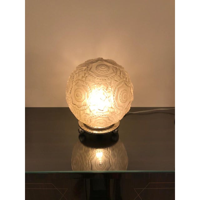 French Art Deco Round Geometric Table Lamp by Sabino For Sale - Image 11 of 13