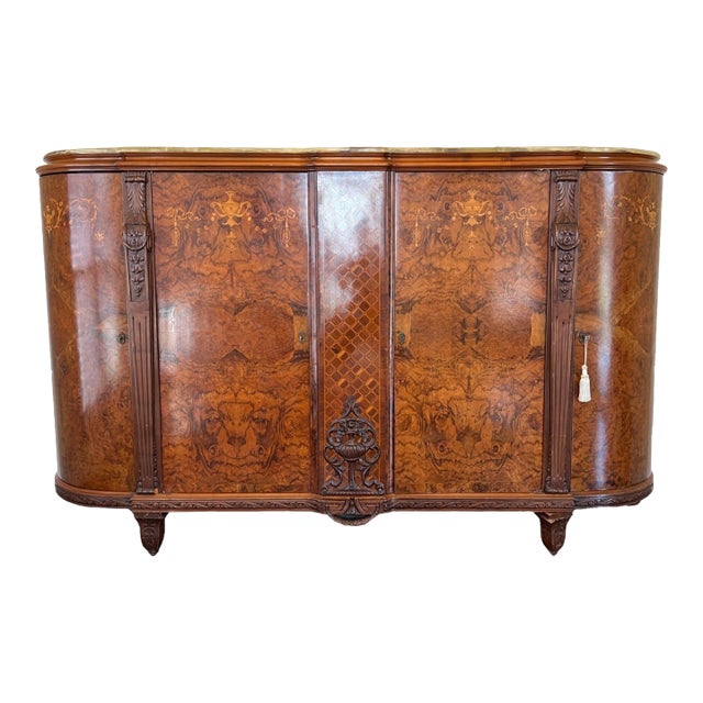 Mid 20th Century Italian-Made French Art Deco Walnut Burl & Mahogany Sideboard With Green Onyx Top For Sale