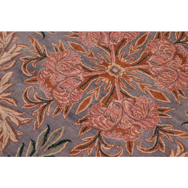 Art Nouveau 1990's Floral Pak-Persian Gray/Pink Wool Round Rug - 8'1'' X 8'3'' For Sale - Image 4 of 8
