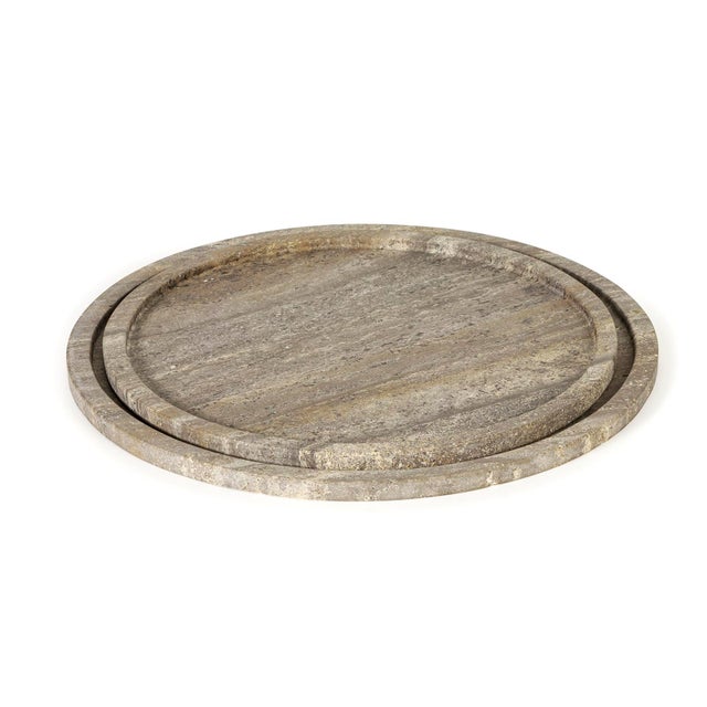 Sutton Round Travertine Tray Set, Grey For Sale In Detroit - Image 6 of 9