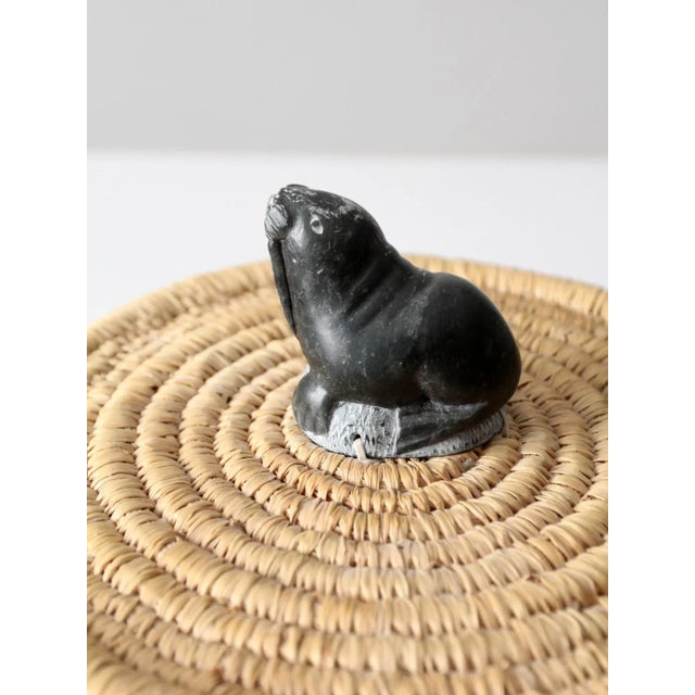 Vintage Basket With Lid and Carved Stone Handle For Sale - Image 9 of 13