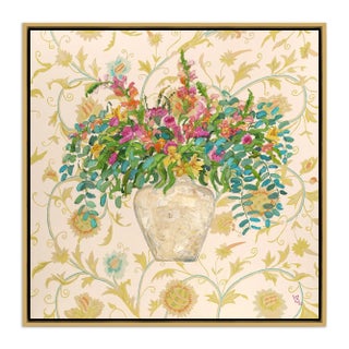 Goldfinch Snapdragons and Roses by Venetia Syms in Gold Frame, Large Art Print on Canvas For Sale