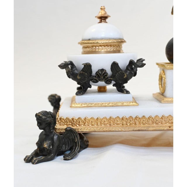 Metal Empire French Marble Inkwell Bronze Sphinx For Sale - Image 7 of 10