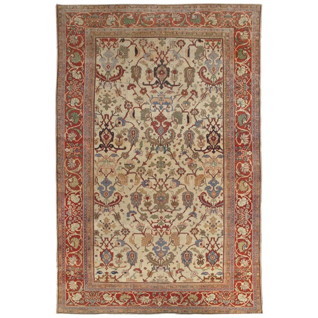 Antique Persian Sultanabad Carpet Ivory, Red, Light Blue, and Green For Sale - Image 12 of 18