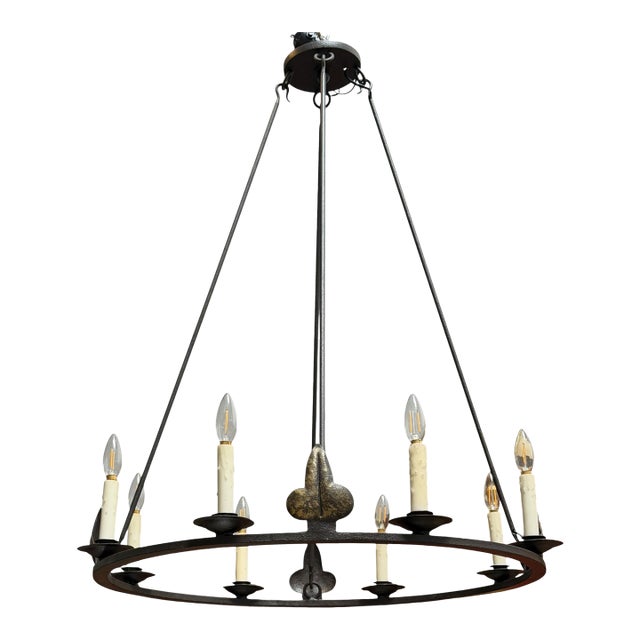 18c Style Spanish Colonial Wrought Iron 8 Lite Chandelier by Randy Esada Designs For Sale