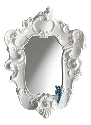 Baroque Mirror with Magnetic Parrot in White from Rebirth Ceramics