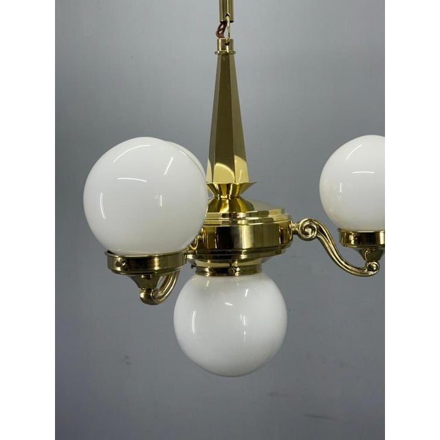 Art Deco Pendant Light in Brass and Opaline Glass, 1930s For Sale - Image 4 of 13