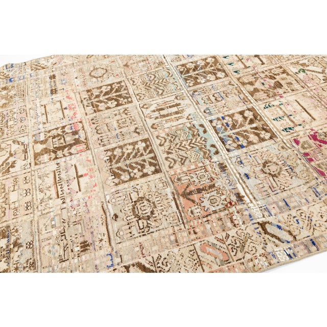 Vintage Wool Rug in Earthy Neutrals & Vibrant Accent Motifs For Sale In New York - Image 6 of 10