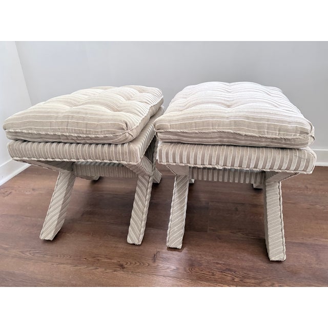 Pair of Upholstered X Leg Benches For Sale - Image 12 of 14