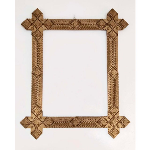 Large Antique Tramp Art Frame with Gilded Finish, 1890s For Sale - Image 5 of 5