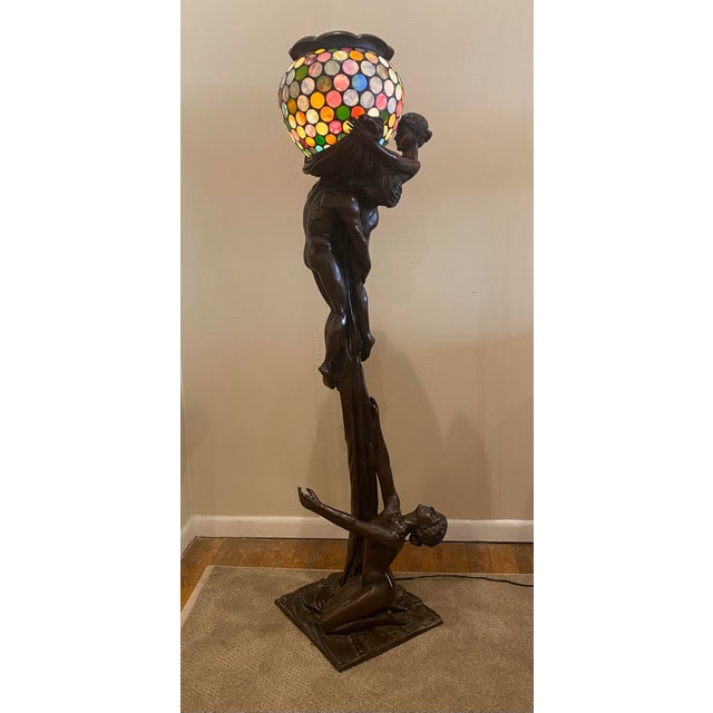 1900s Art Nouveau Bronze Floor Lamp, After Gustave Gurschner For Sale - Image 4 of 12