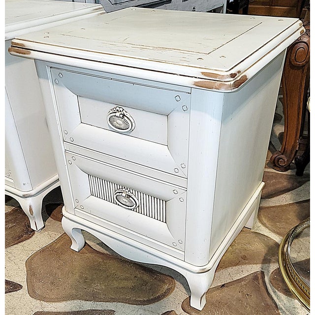 French Country 1990s Pair of French Country Style Shabby Night Tables Nightstands For Sale - Image 3 of 8