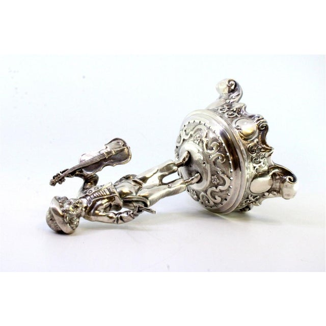 Silver Toothpick Holder with Musician Playing Violin on Raised Plinth, in Good conditions.