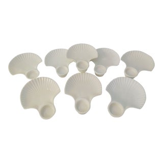 Vintage Portuguese White Clam Shell Plates, Set of 8 For Sale