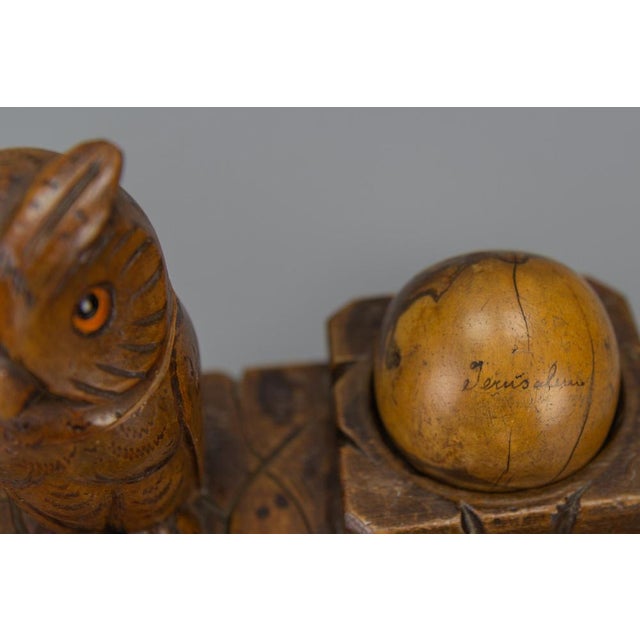 Hand-Carved Wooden Inkwell or Pen Stand with Owl Figure, 1920s For Sale - Image 11 of 18