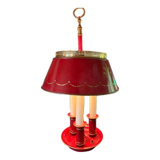 Antique Red Metal Tole French Bouillotte Table Lamp For Sale