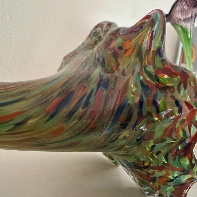 Murano Hand Blown Murano Style Glass Flower Green and Purple For Sale - Image 4 of 4