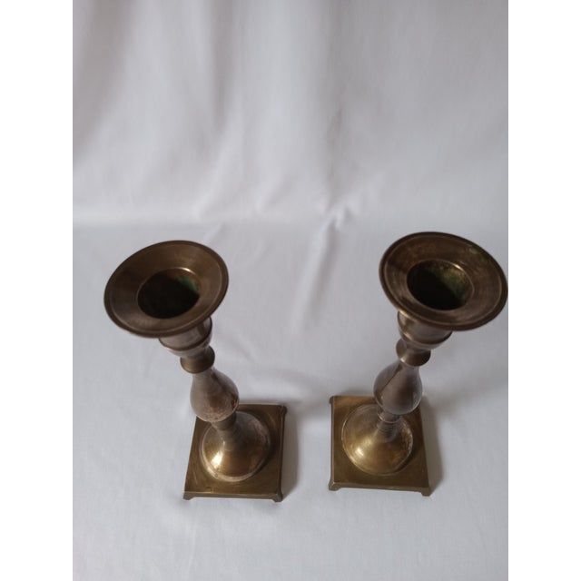 Mid 20th Century Solid Brass Candle Holders Made in India, Set of 2 For Sale - Image 4 of 11