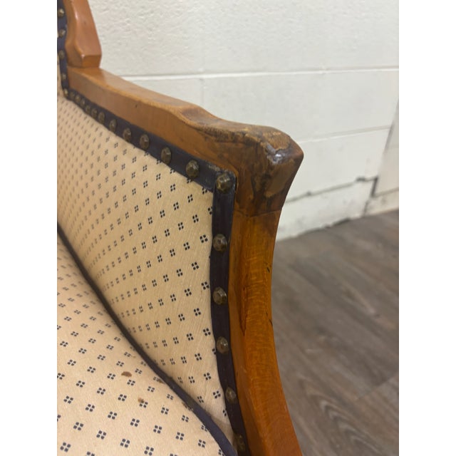 French Country Vintage Country French Fruitwood Upholstered Wingback Chair For Sale - Image 3 of 10