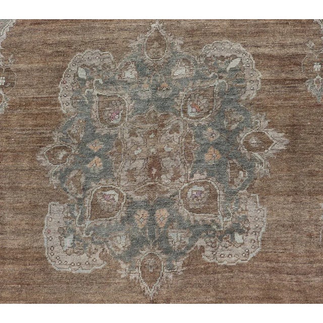 Mid 20th Century Vintage Turkish Kars Rug With Floral Medallion in Camel Tan Taupe and Grey For Sale In Atlanta - Image 6 of 12