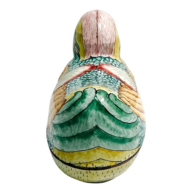 Emerald Vintage Chinese Mandarin Duck Cloisonné Enamel Covered Trinket Box For Sale - Image 8 of 10