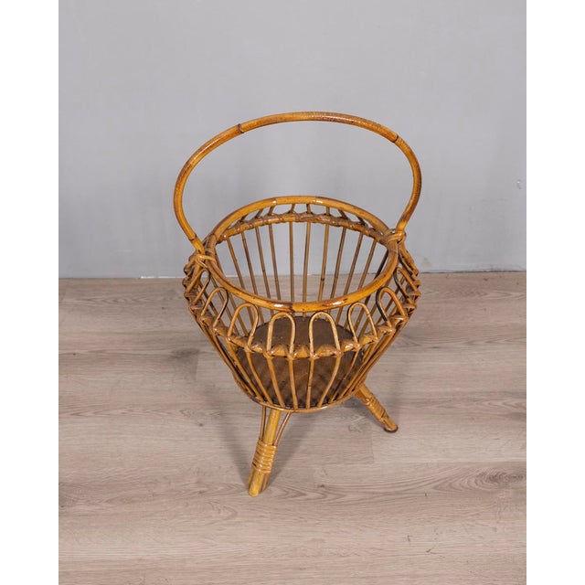 Mid-Century Modern Vintage Italian Bamboo and Wicker Basket, 1960s For Sale - Image 3 of 8