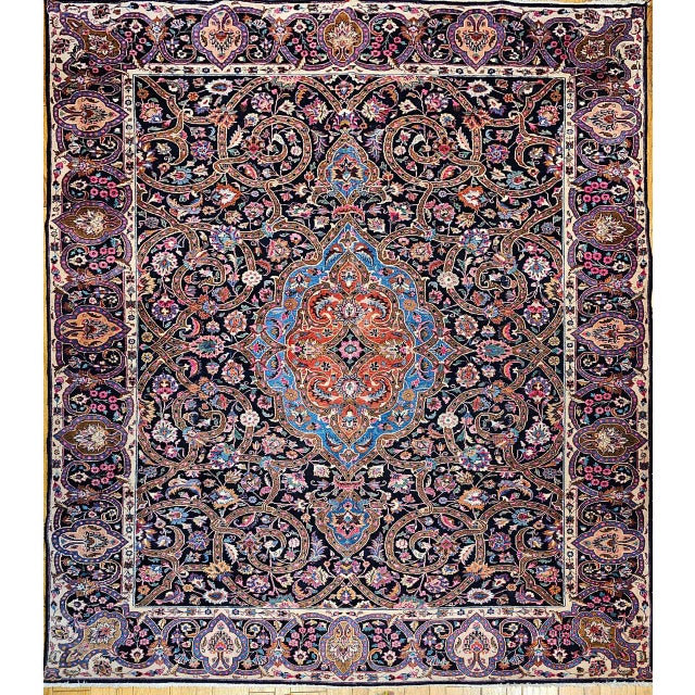 Persian Vintage Persian Khorassan Rug, Hand-Knotted Wool, Floral Pattern, Navy & Turquoise, 10x12 For Sale - Image 3 of 11