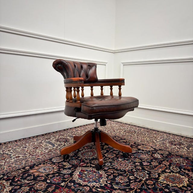 Wood English Oxblood Chesterfield Desk Chair For Sale - Image 7 of 8