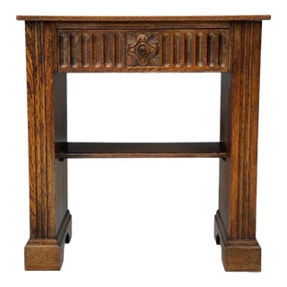 1970s Arts and Crafts Side Table With Carved Floral Drawer For Sale