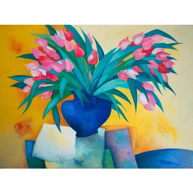 Claude Gaveau, Bouquet in Blue Vase, 2004, Lithograph For Sale - Image 4 of 4