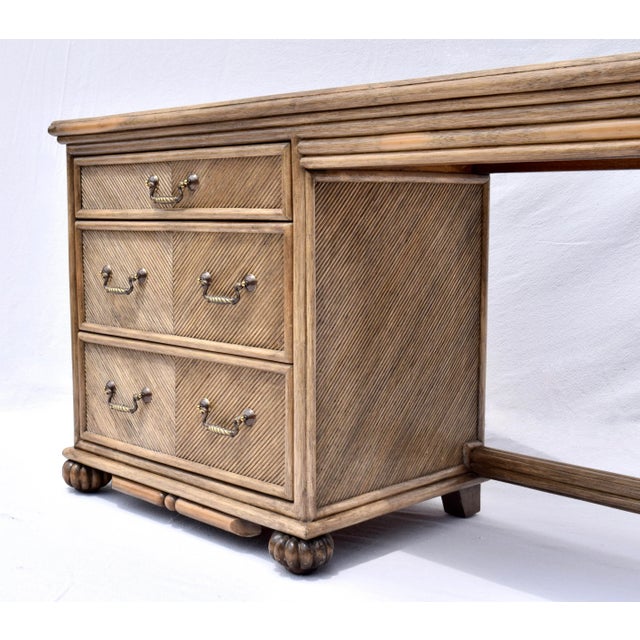 Gabriella Crespi Vintage Chevron Pencil Reed Writing Desk With Brass Hardware, Usa For Sale - Image 4 of 12