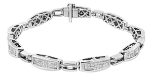 14K White Gold 2.00 Cttw Invisble-Set Princess Diamond Link Bracelet - 7.25"