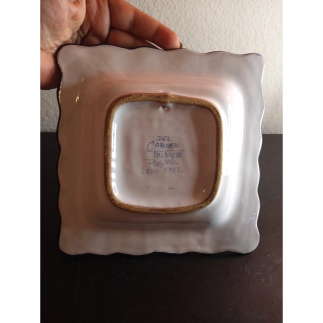 Art Deco Vintage Hand-Painted Talavera Mexico Square Bowl For Sale - Image 3 of 8