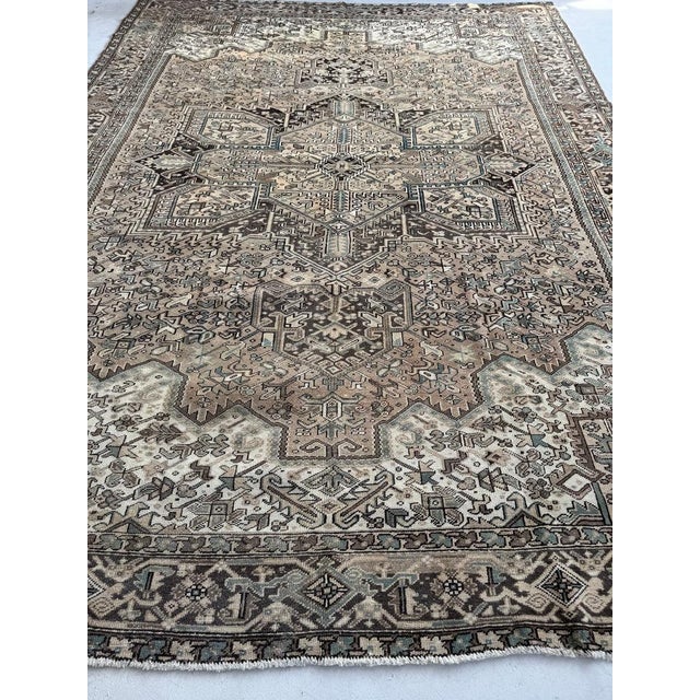 1940s MUTED Vintage Heriz with Quiet Power Slate Rug 10 x 13 For Sale - Image 5 of 12