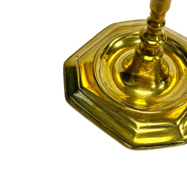 Single Diminutive Early 18th C. Queen Anne Octagonal English Brass Taperstick | Candlestick For Sale - Image 12 of 17
