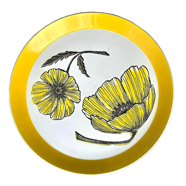 Ceramic 1970s Mikasa Duplex Duet Yellow Poppy Chop Plate Designed by Ben Seibel For Sale - Image 7 of 13
