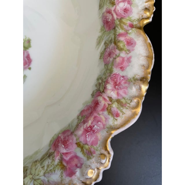 Pink Antique Jean Pouyat Limoges Large Serving Bowl With Pink Roses For Sale - Image 8 of 13