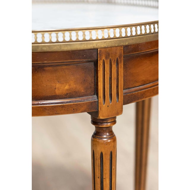 Mid 20th Century French Louis XVI Style Walnut Bouillotte Table with Marble Top and Brass Gallery For Sale In Atlanta - Image 6 of 10