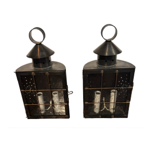 Pair of Wired Pierced-Tin Sconces