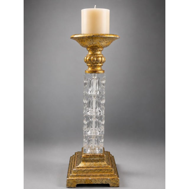 Hollywood Regency Vintage Hollywood Regency Gold and Clear Acrylic Pillar Candle Holder For Sale - Image 3 of 6