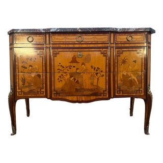Transitional Style Chest of Drawers with Oriental Marquetry, 1920s For Sale