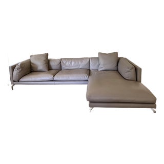 Design Within Reach Como 128.5” Sectional Sofa in Kalahari Grey Leather For Sale