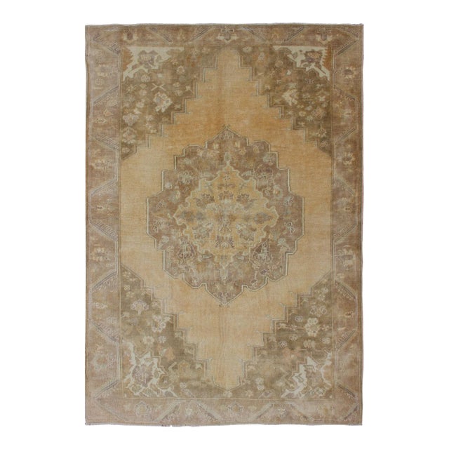 Keivan Woven Arts Turkish Oushak Taupe and Cream Colored Vintage Rug - 5′1″ × 7′10″ For Sale