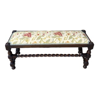 Antique English Barley Twist Upholstered Bench For Sale