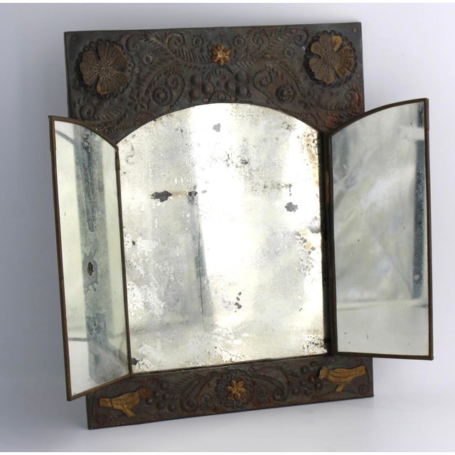 Vintage Mexican Folk Art Punched Tin “Hojalata” Mirror W/ Brass Accents For Sale In Dallas - Image 6 of 12