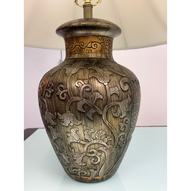 Metal Gilded Botanical Relief Table Lamp For Sale - Image 7 of 12